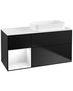 Villeroy und Boch Finion Villeroy und Boch G681GFPD 120x60.3x50.1cm, étagère à gauche laqué blanc brillant, laqué noir mat