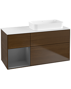 Villeroy und Boch Finion Waschtischunterschrank G681GKGN 120x60,3x50,1cm, Regal links Anthracite matt, Walnut veneer