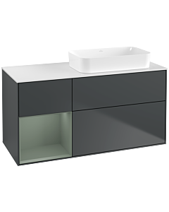 Villeroy und Boch Finion Waschtischunterschrank G681GMHG 120x60,3x50,1cm, Regal links Olive Matt Lacquer, Midnight Blue Matt Lacquer