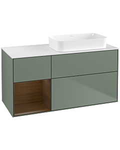 Villeroy und Boch Finion Villeroy und Boch G681GNGM 120x60.3x50.1cm, étagère gauche placage noyer, Olive Matt Lacquer