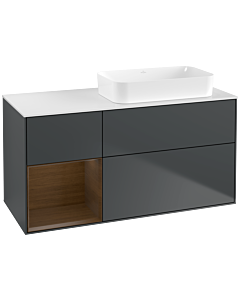 Villeroy und Boch Finion Waschtischunterschrank G681GNHG 120x60,3x50,1cm, Regal links Walnut veneer, Midnight Blue Matt Lacquer