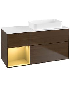Villeroy und Boch Finion Waschtischunterschrank G681HFGN 120x60,3x50,1cm, Regal links Gold matt, Walnut veneer