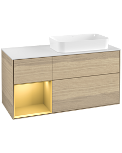 Villeroy und Boch Finion Waschtischunterschrank G681HFPC 120x60,3x50,1cm, Regal links Gold matt, Oak Veneer