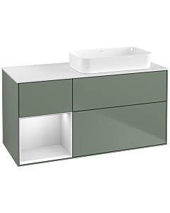 Villeroy und Boch Finion Waschtischunterschrank G681MTGM 120x60,3x50,1cm, Regal links White matt lacquer, Olive Matt Lacquer