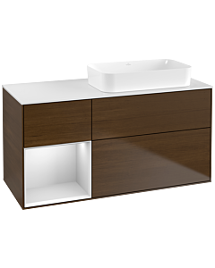 Villeroy und Boch Finion Waschtischunterschrank G681MTGN 120x60,3x50,1cm, Regal links White matt lacquer, Walnut veneer