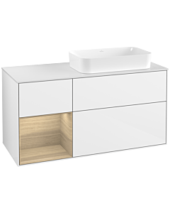 Villeroy und Boch Finion Waschtischunterschrank G681PCGF 120x60,3x50,1cm, Regal links Oak Veneer, Glossy white lacquer