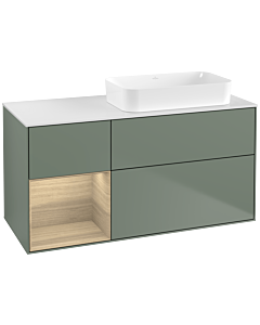 Villeroy und Boch Finion Waschtischunterschrank G681PCGM 120x60,3x50,1cm, Regal links Oak Veneer, Olive Matt Lacquer