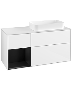 Villeroy und Boch Finion Waschtischunterschrank G681PDGF 120x60,3x50,1cm, Regal links Black matt lacquer, Glossy white lacquer
