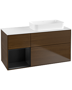 Villeroy und Boch Finion Waschtischunterschrank G681PDGN 120x60,3x50,1cm, Regal links Black matt lacquer, Walnut veneer