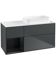 Villeroy und Boch Finion Waschtischunterschrank G681PDHG 120x60,3x50,1cm, Regal links Black matt lacquer, Midnight Blue Matt Lacquer