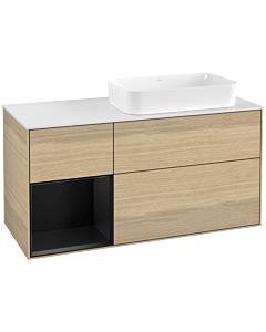 Villeroy und Boch Finion Waschtischunterschrank G681PDPC 120x60,3x50,1cm, Regal links Black matt lacquer, Oak Veneer