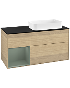 Villeroy und Boch Finion Waschtischunterschrank G682GMPC 120x60,3x50,1cm, Regal links Olive Matt Lacquer, Oak Veneer