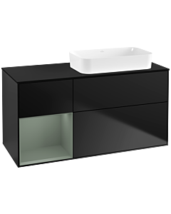 Villeroy und Boch Finion Waschtischunterschrank G682GMPD 120x60,3x50,1cm, Regal links Olive Matt Lacquer, Black matt lacquer