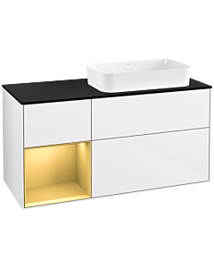 Villeroy und Boch Finion Waschtischunterschrank G682HFGF 120x60,3x50,1cm, Regal links Gold matt, Glossy white lacquer
