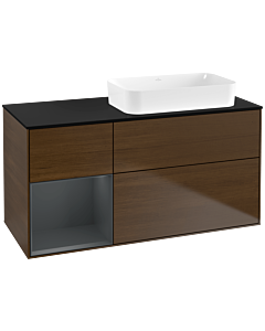 Villeroy und Boch Finion Waschtischunterschrank G682HGGN 120x60,3x50,1cm, Regal links Midnight Blue Matt Lacquer, Walnut veneer