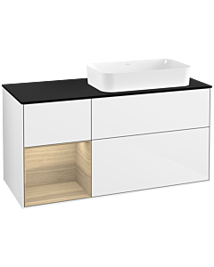 Villeroy und Boch Finion Waschtischunterschrank G682PCGF 120x60,3x50,1cm, Regal links Oak Veneer, Glossy white lacquer