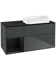 Villeroy und Boch Finion Waschtischunterschrank G682PDHG 120x60,3x50,1cm, Regal links Black matt lacquer, Midnight Blue Matt Lacquer