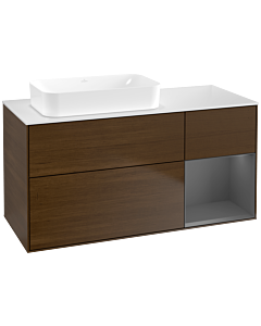 Villeroy und Boch Finion Waschtischunterschrank G691GKGN 120x60,3x50,1cm, Regal rechts Anthracite matt, Walnut veneer