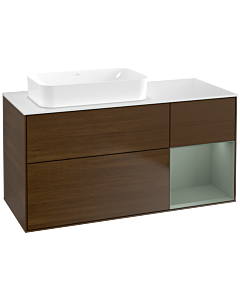 Villeroy und Boch Finion Waschtischunterschrank G691GMGN 120x60,3x50,1cm, Regal rechts Olive Matt Lacquer, Walnut veneer
