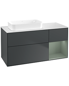 Villeroy und Boch Finion Waschtischunterschrank G691GMHG 120x60,3x50,1cm, Regal rechts Olive Matt Lacquer, Midnight Blue Matt Lacquer