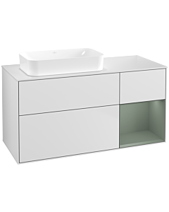 Villeroy und Boch Finion Waschtischunterschrank G691GMMT 120x60,3x50,1cm, Regal rechts Olive Matt Lacquer, White matt lacquer