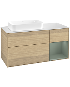 Villeroy und Boch Finion Waschtischunterschrank G691GMPC 120x60,3x50,1cm, Regal rechts Olive Matt Lacquer, Oak Veneer