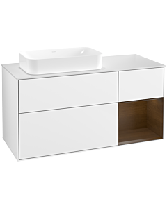 Villeroy und Boch Finion Waschtischunterschrank G691GNGF 120x60,3x50,1cm, Regal rechts Walnut veneer, Glossy white lacquer