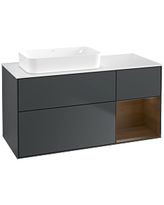 Villeroy und Boch Finion Waschtischunterschrank G691GNHG 120x60,3x50,1cm, Regal rechts Walnut veneer, Midnight Blue Matt Lacquer