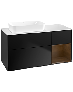 Villeroy und Boch Finion Waschtischunterschrank G691GNPD 120x60,3x50,1cm, Regal rechts Walnut veneer, Black matt lacquer