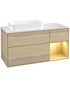 Villeroy und Boch Finion Waschtischunterschrank G691HFPC 120x60,3x50,1cm, Regal rechts Gold matt, Oak Veneer