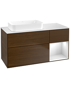 Villeroy und Boch Finion Waschtischunterschrank G691MTGN 120x60,3x50,1cm, Regal rechts White matt lacquer, Walnut veneer