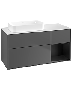 Villeroy und Boch Finion Waschtischunterschrank G691PDGK 120x60,3x50,1cm, Regal rechts Black matt lacquer, Anthracite matt
