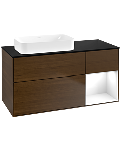 Villeroy und Boch Finion Waschtischunterschrank G692GFGN 120x60,3x50,1cm, Regal rechts Glossy white lacquer, Walnut veneer