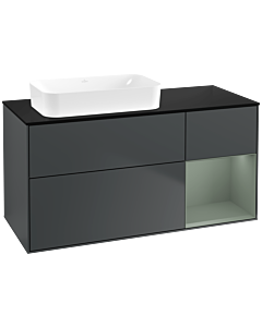Villeroy und Boch Finion Waschtischunterschrank G692GMHG 120x60,3x50,1cm, Regal rechts Olive Matt Lacquer, Midnight Blue Matt Lacquer