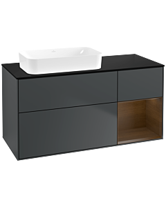 Villeroy und Boch Finion Waschtischunterschrank G692GNHG 120x60,3x50,1cm, Regal rechts Walnut veneer, Midnight Blue Matt Lacquer