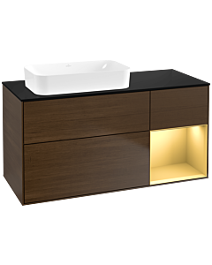 Villeroy und Boch Finion Waschtischunterschrank G692HFGN 120x60,3x50,1cm, Regal rechts Gold matt, Walnut veneer
