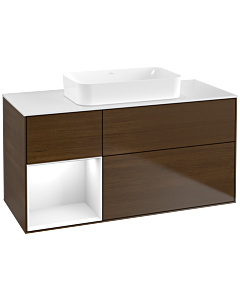 Villeroy und Boch Finion Waschtischunterschrank G701GFGN 120x60,3x50,1cm, Regal rechts Glossy white lacquer, Walnut veneer