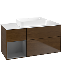 Villeroy und Boch Finion Waschtischunterschrank G701GKGN 120x60,3x50,1cm, Regal rechts Anthracite matt, Walnut veneer