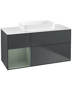 Villeroy und Boch Finion Waschtischunterschrank G701GMHG 120x60,3x50,1cm, Regal rechts Olive Matt Lacquer, Midnight Blue Matt Lacquer