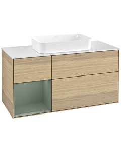 Villeroy und Boch Finion Villeroy und Boch G701GMPC 120x60.3x50.1cm, étagère à droite Olive Matt Lacquer , Oak Veneer