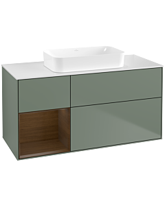Villeroy und Boch Finion Waschtischunterschrank G701GNGM 120x60,3x50,1cm, Regal rechts Walnut veneer, Olive Matt Lacquer
