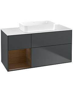 Villeroy und Boch Finion Waschtischunterschrank G701GNHG 120x60,3x50,1cm, Regal rechts Walnut veneer, Midnight Blue Matt Lacquer