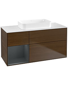 Villeroy und Boch Finion Waschtischunterschrank G701HGGN 120x60,3x50,1cm, Regal rechts Midnight Blue Matt Lacquer, Walnut veneer