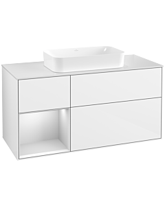 Villeroy und Boch Finion Villeroy und Boch G701MTGF 120x60.3x50.1cm, étagère à droite laqué blanc mat, laqué blanc brillant