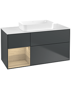 Villeroy und Boch Finion Waschtischunterschrank G701PCHG 120x60,3x50,1cm, Regal rechts Oak Veneer, Midnight Blue Matt Lacquer