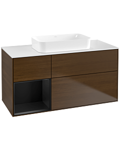 Villeroy und Boch Finion Waschtischunterschrank G701PDGN 120x60,3x50,1cm, Regal rechts Black matt lacquer, Walnut veneer
