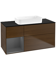 Villeroy und Boch Finion Waschtischunterschrank G702GKGN 120x60,3x50,1cm, Regal rechts Anthracite matt, Walnut veneer