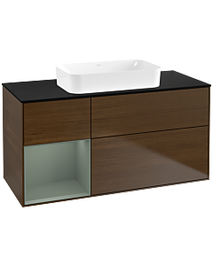 Villeroy und Boch Finion Waschtischunterschrank G702GMGN 120x60,3x50,1cm, Regal rechts Olive Matt Lacquer, Walnut veneer