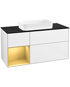 Villeroy und Boch Finion Waschtischunterschrank G702HFGF 120x60,3x50,1cm, Regal rechts Gold matt, Glossy white lacquer