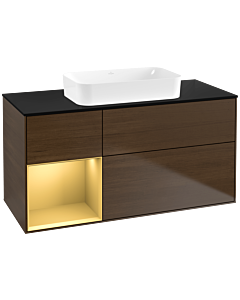 Villeroy und Boch Finion Waschtischunterschrank G702HFGN 120x60,3x50,1cm, Regal rechts Gold matt, Walnut veneer